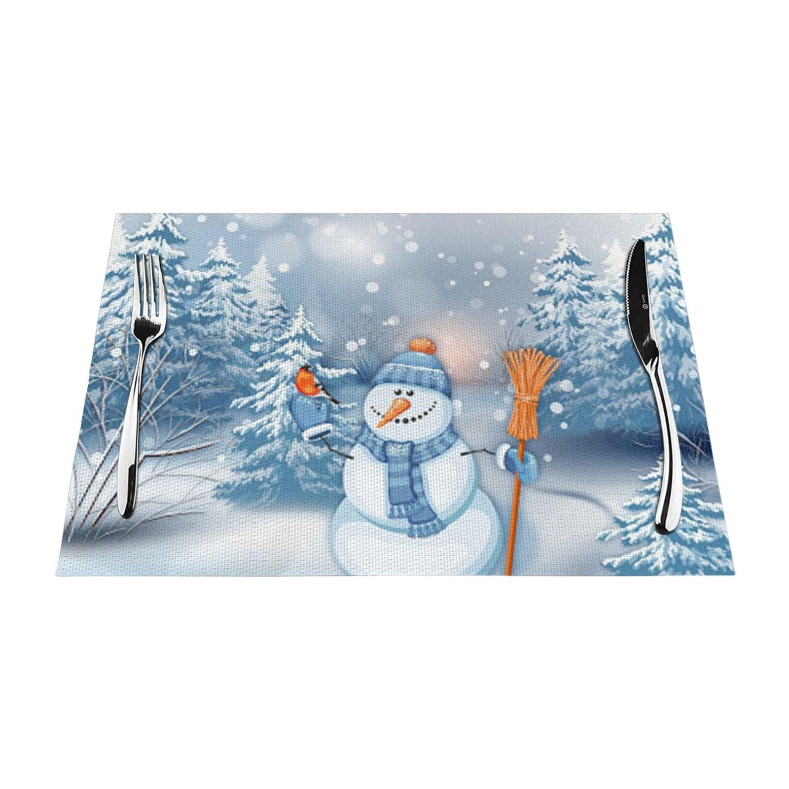 PVC Placemat Set of 4 PCS, 45x30 CM, Hardworking snowman Printed Non-Slip Heat Resistant Place Mats for Kitchen Dining Table Indoor Outdoor