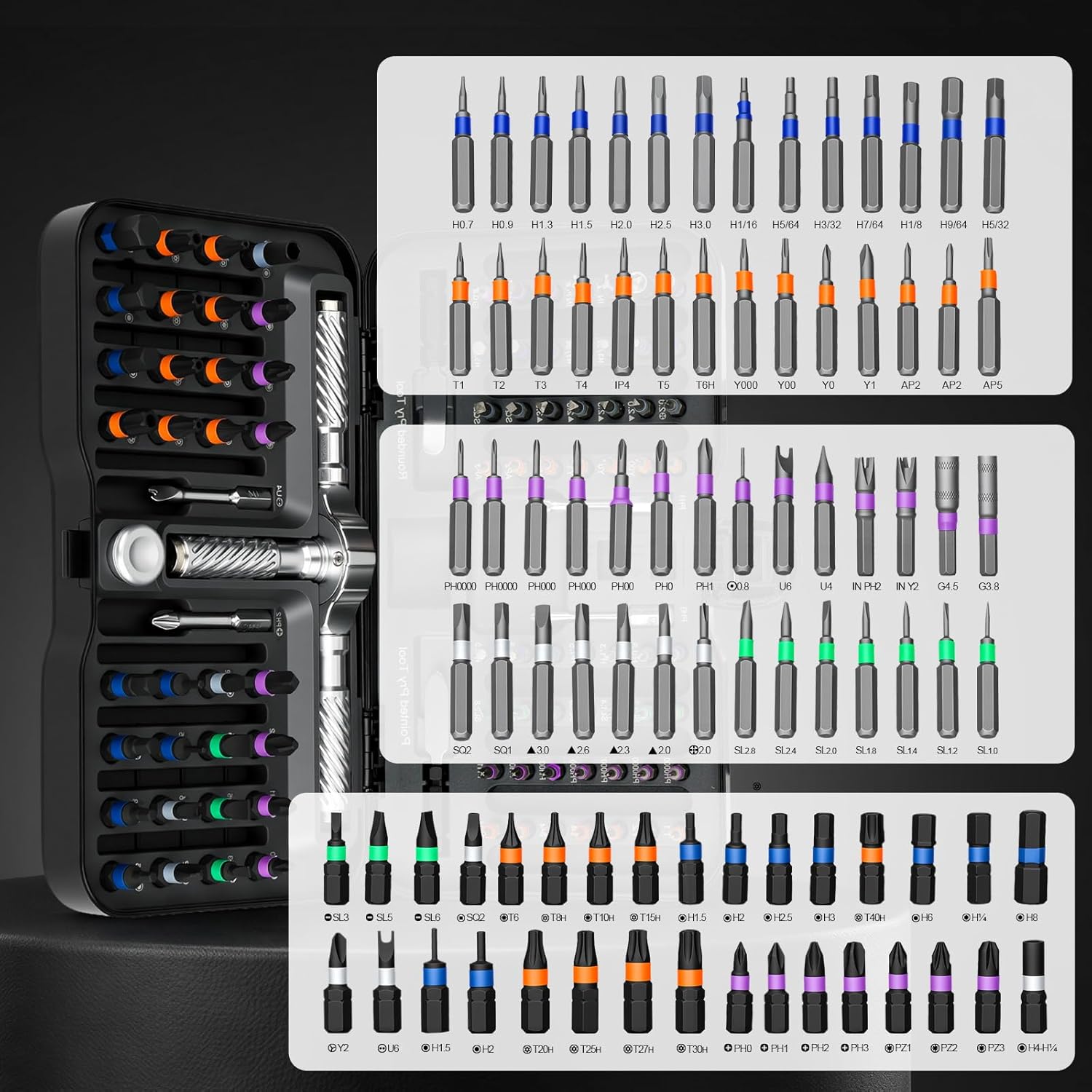 115 in 1 Ratchet Screwdriver Set, Magnetic Screwdriver sets, Multi Bit Free Combination Ratchet Screwdriver Set Portable Repair Tool Kit for Furniture, Computer, Bicycle and DIY