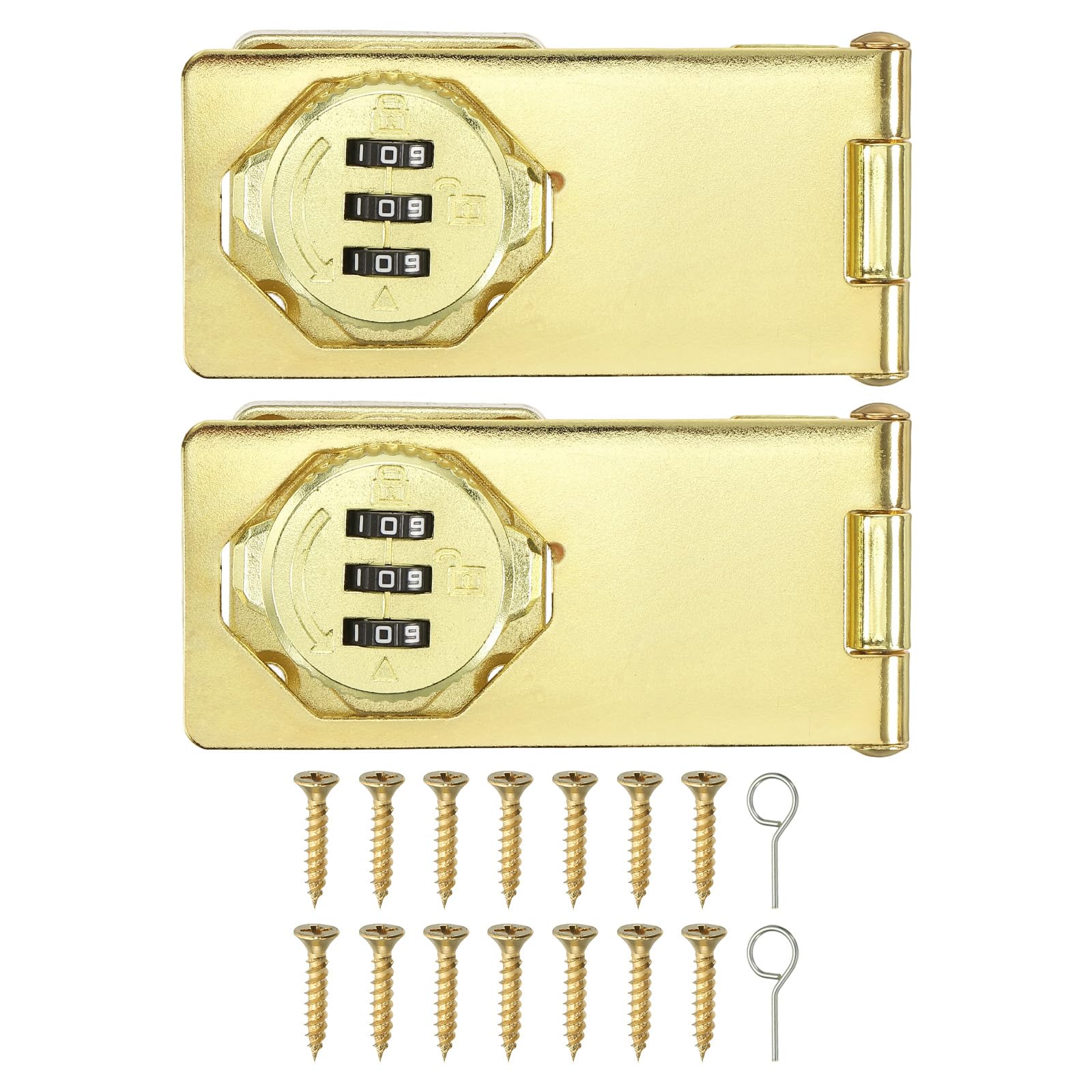 PATIKIL Cabinet Password Hasp Lock (96mm, Gold) (2 Pcs), 3-Digit Security Combination Latch Lock Keyless Hasp Latch, Suit for- Closet/Cupboard/Drawer/Barn/Garden