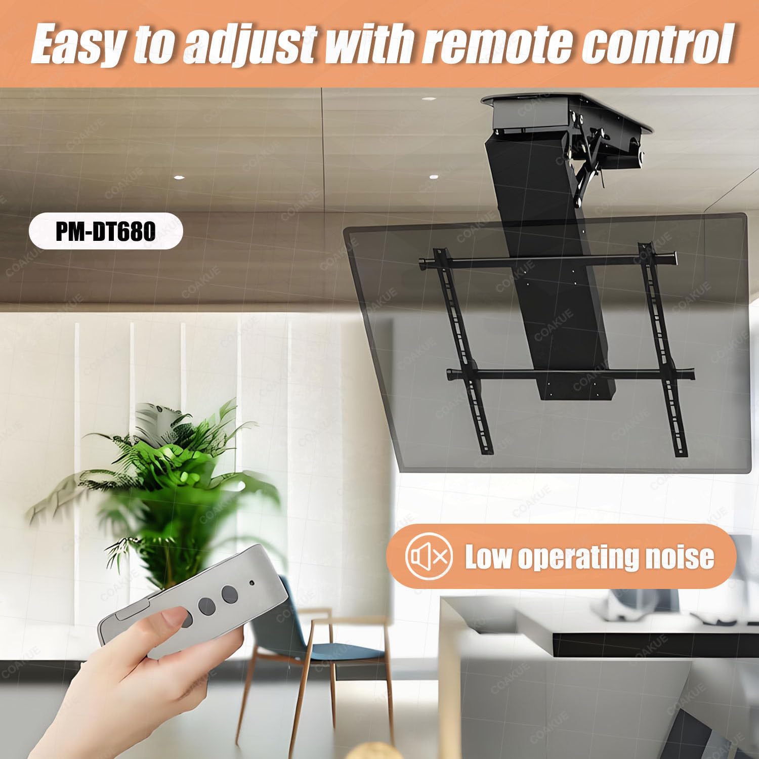 Supporto TV a Scomparsa, motorizzato, per TV e Monitor, Ribaltabile da 0 a 75°, con Telecomando e Interruttore, per Uso Domestico e Commerciale. 50to90InchTVs
