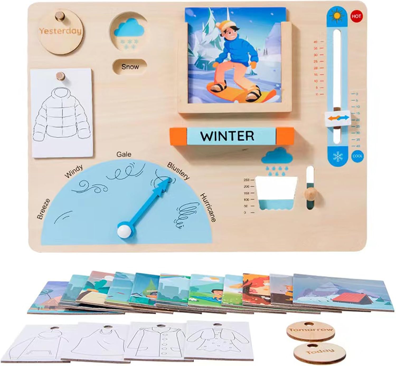 Montessori Weatherboard for Kids, Wooden Weather Station Toy, Preschool Learn Weather Education Toy for Age 3+
