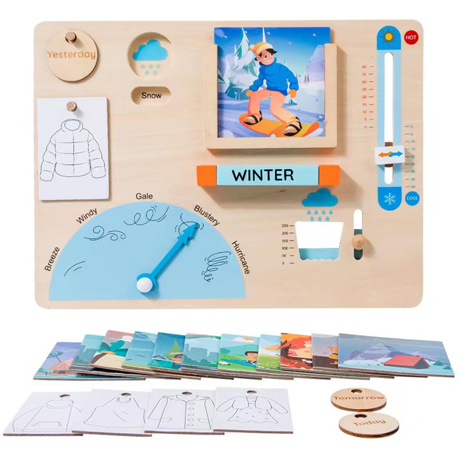 Mfumyy Montessori Weatherboard for Kids, Wooden Weather Station Toy, Preschool Learn Weather Education Toy for Age 3+