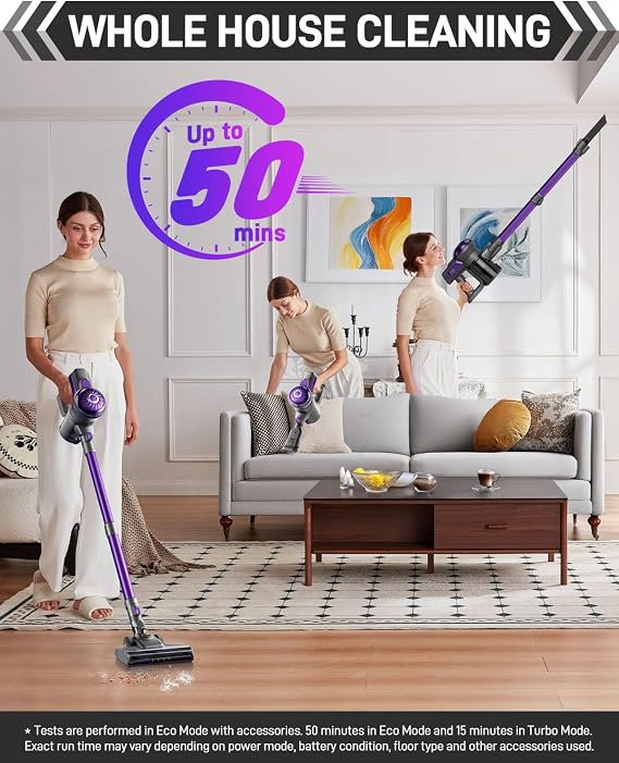 FUNCCUBE Cordless Vacuum Cleaner, Stick Vac Cleaners for Home with Tangle-Resistant,Up to 50 Minutes,Powerful Suction,Rechargeable,Lightweight,Handheld, Versatile for Carpet, Hard Floor, Pet Hair, S2