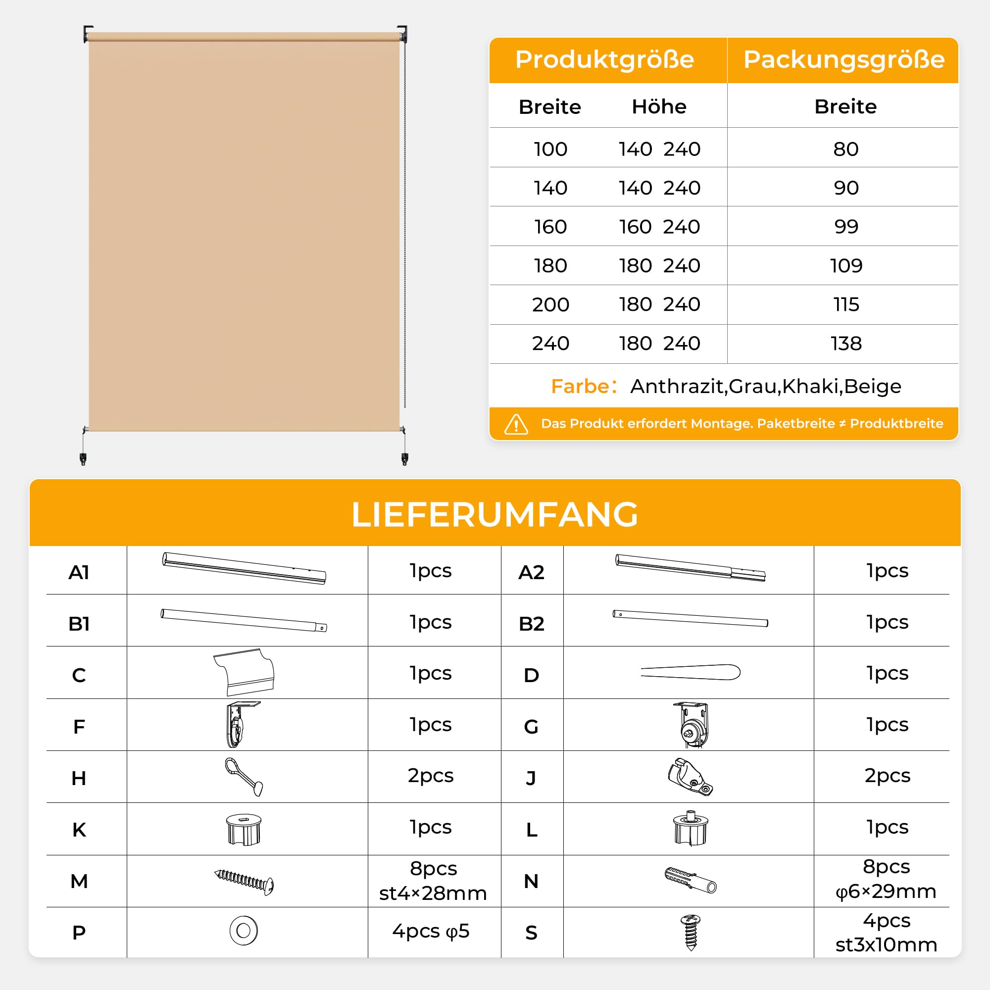 HOMEDEMO Außenrollo Senkrechtmarkise Außen, 220g/m² Stoff, Balkonrollo sonnenschutzrollo, Outdoorrollo Wetterfest Windschutz Sichtschutz, Vertikalmarkise für Balkon & Terrasse, 160x160cm Khaki