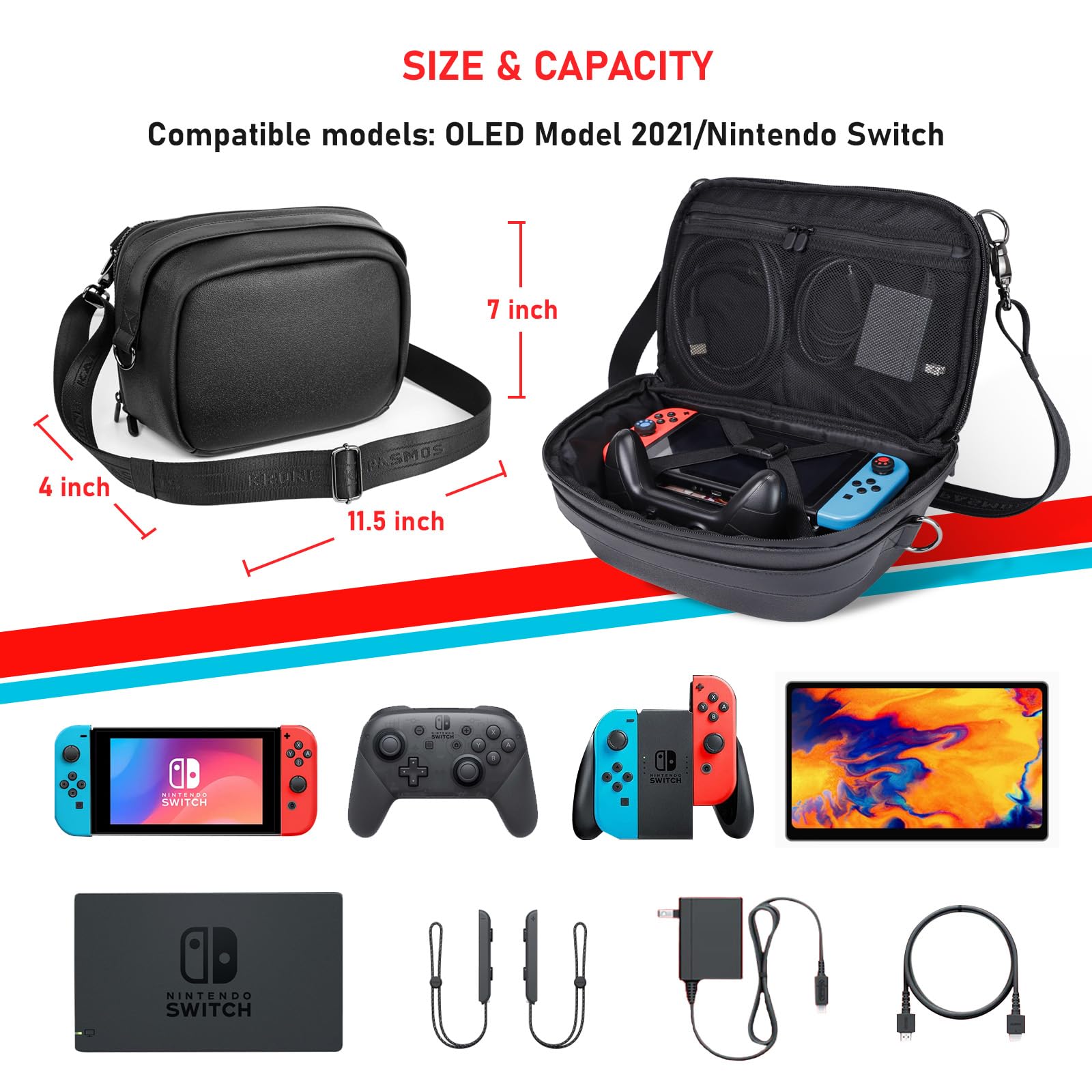Krone Kalpasmos Étui de transport pour Nintendo Switch/Switch OLED (2021)/Switch Console Pro, sac de transport de protection compatible avec la station d'accueil ROG Ally