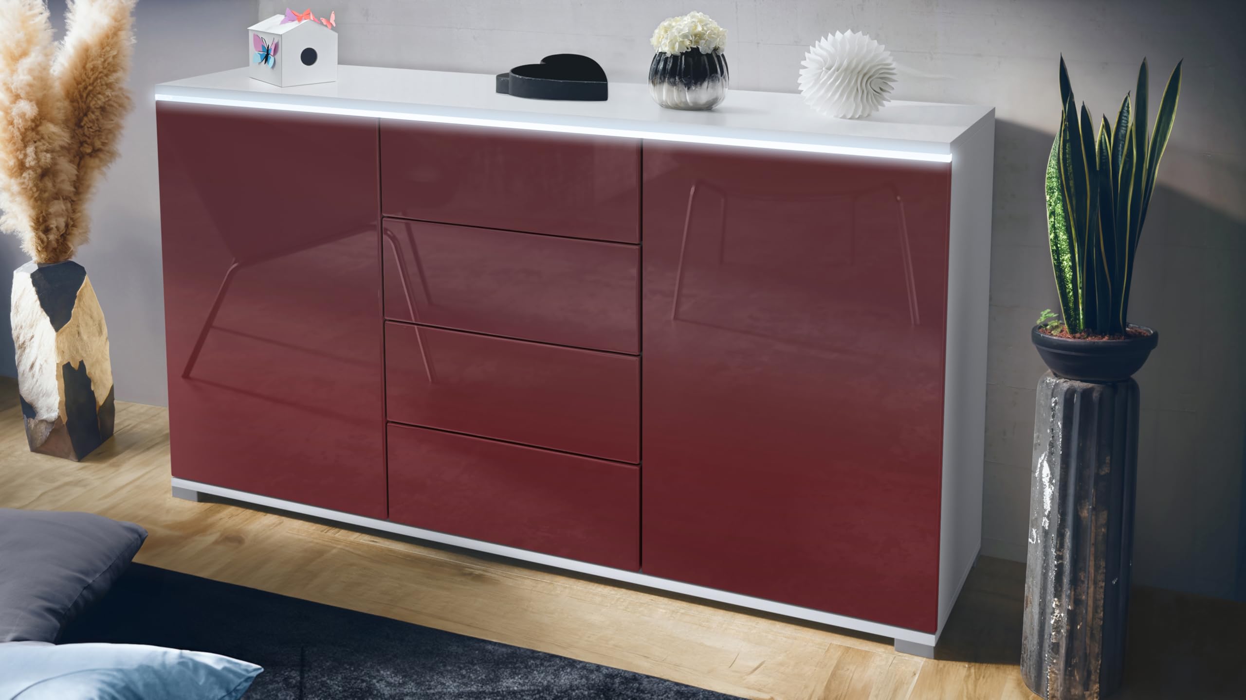 Vladon Buffet Armoire Melbourne 139, Corps En Blanc Haute Brillance - Façades En Graphite Satiné