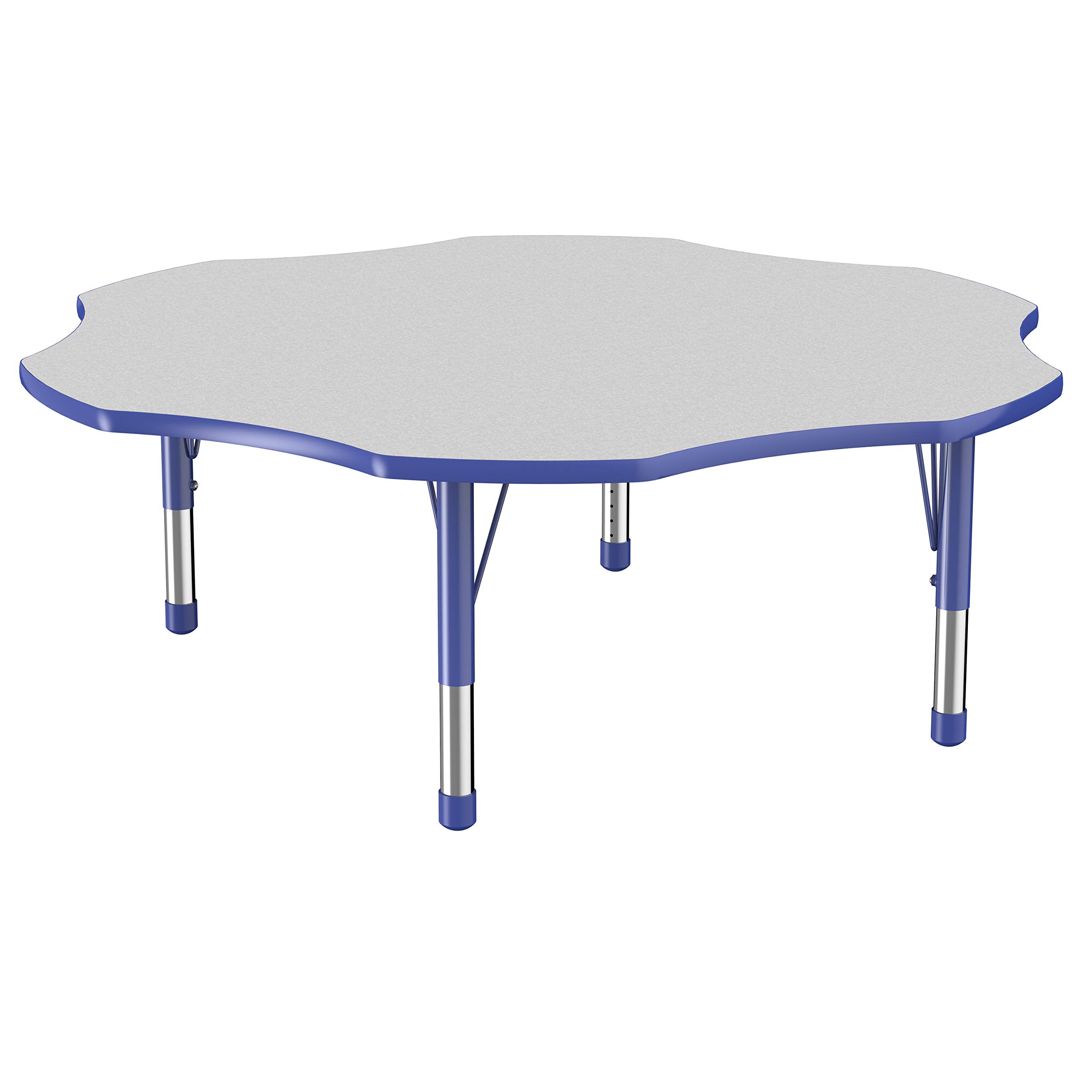 Factory Direct Partners10091-GYBL Flower Activity School and Classroom Kids Table (60"), Toddler Legs, Adjustable Height 15-24" - Gray Top and Blue Edge