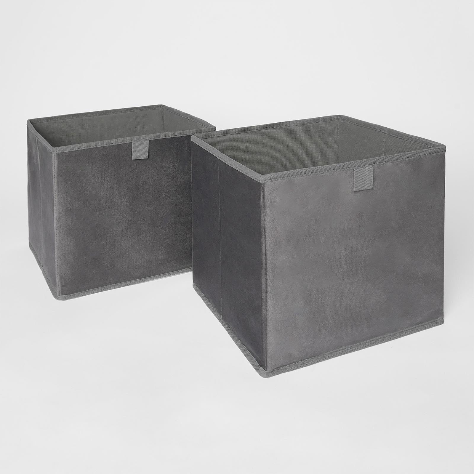 Ohs Grey Set Of 2 Cube Storage Boxes, Foldable Matte Velvet Storage Baskets Home Organiser Toys Clothing Bathroom Pop Up Collapsible Space Saving Cube Organiser, Charcoal
