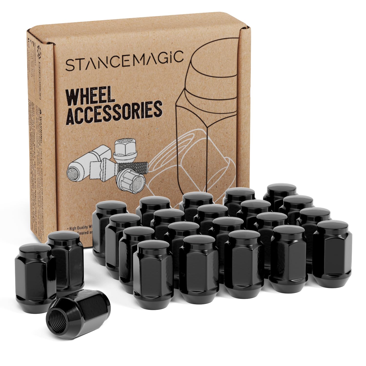23pcs Bulge Closed End Lug Nuts - 1/2x20 Threads, Cone Seat, 3/4