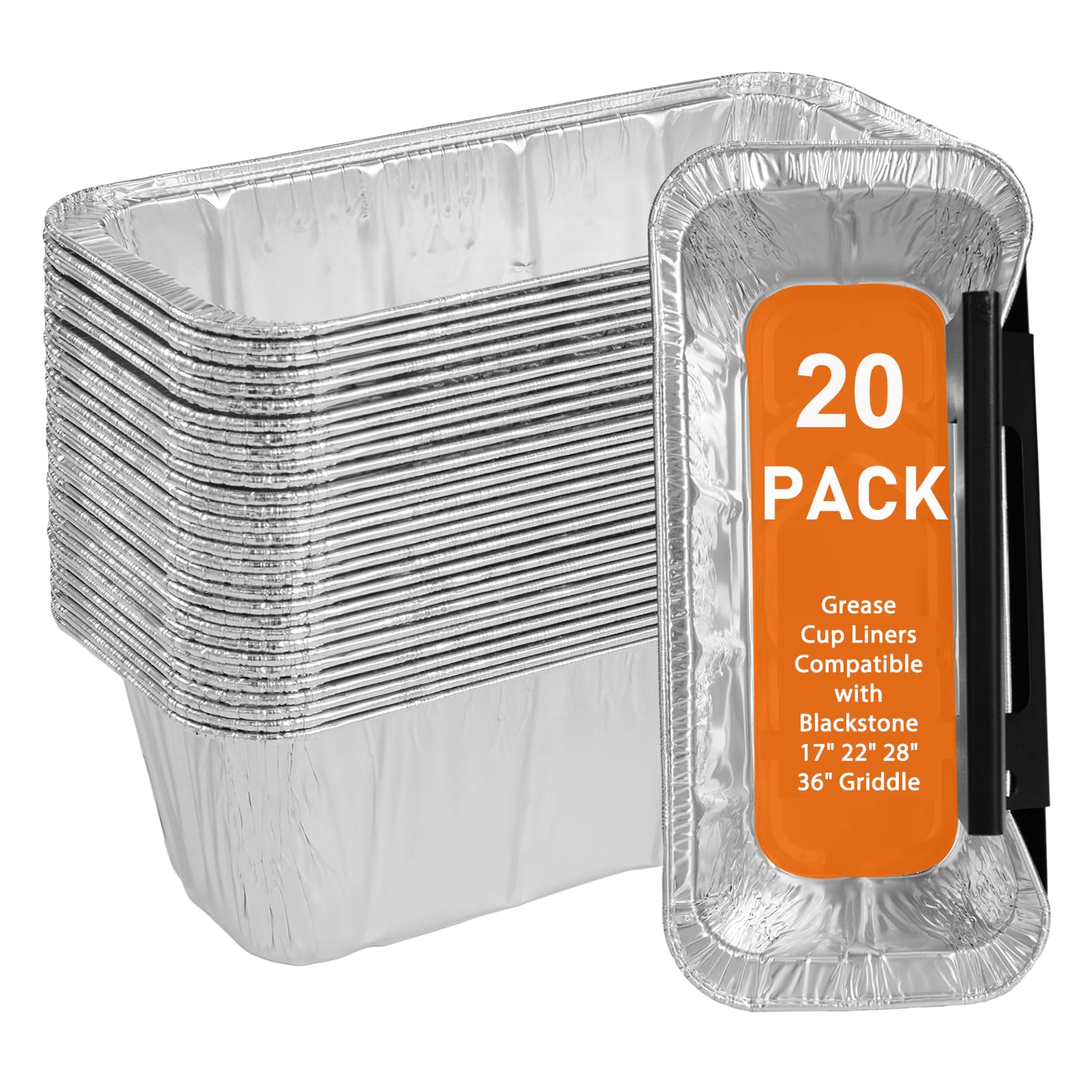 Whaleme Griddle Accessories Compatible with Blackstone Griddle - Grease Cup Liners Disposable Aluminum Foil Drip Pan Grease Catcher Liner for Blackstone 17, 22, 28, 36 Inch Griddle, 20 Pack