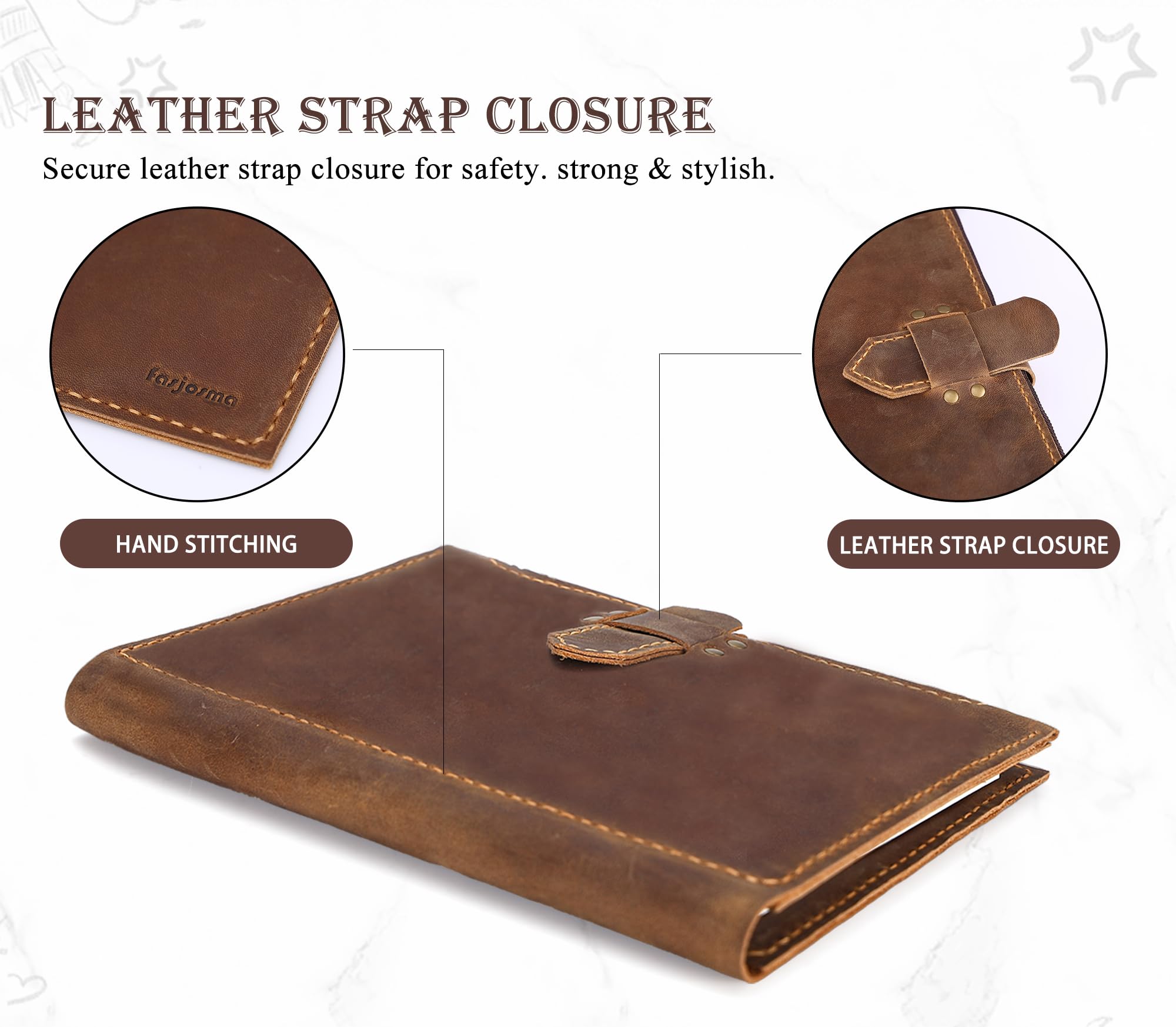 Fasjosma Housse de carnet de croquis en cuir pour carnet de croquis A4/22,9 x 30,5 cm – Fait à la main en cuir véritable avec porte-crayon et poche zippée, fournitures de dessin professionnel (marron