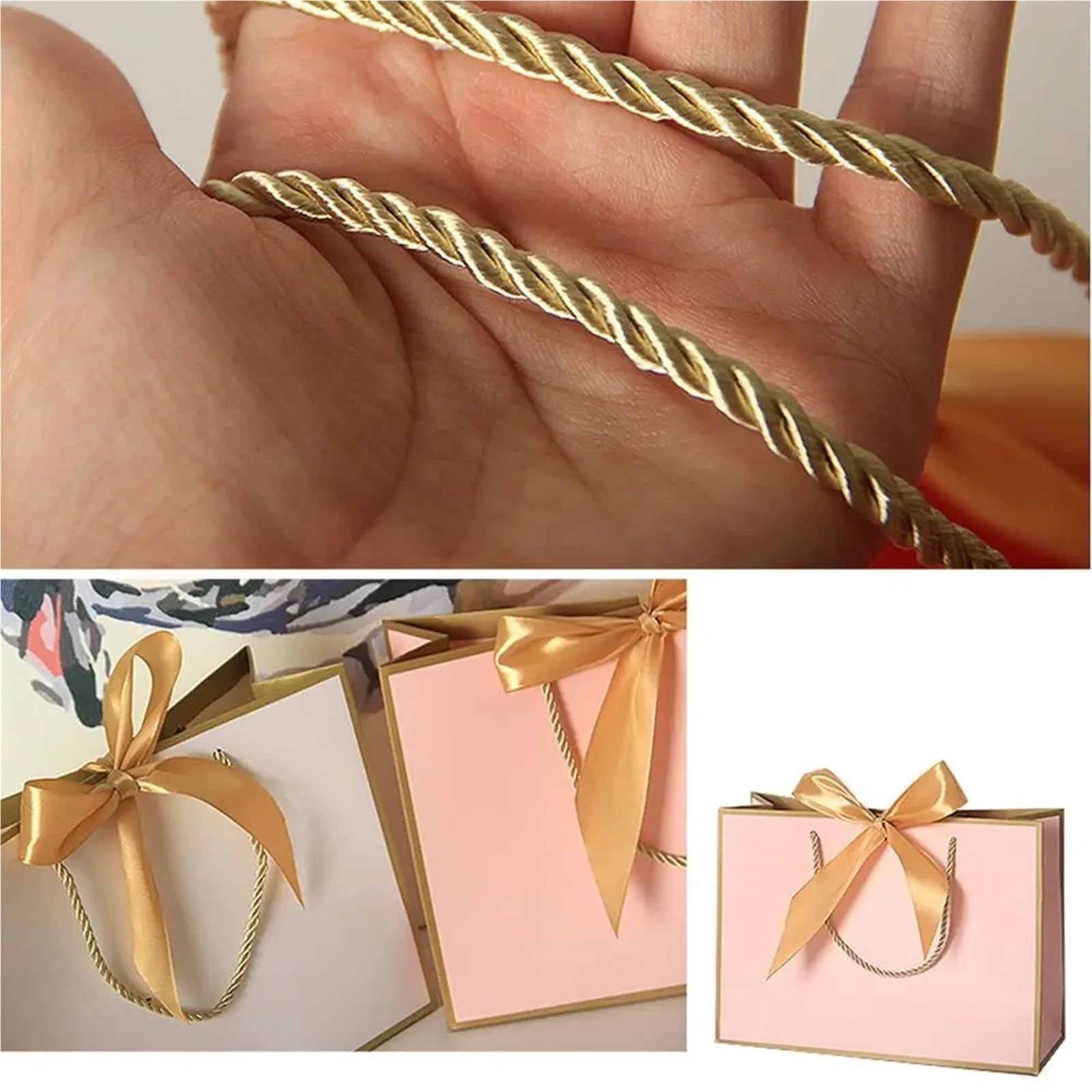 Bolsas de papel for regalo con lazo, 15 unidades, multicolor, portátiles, asas for ropa, prácticas y reutilizables para Envolver Regalos(Gold-Pink,43x32x14cm)
