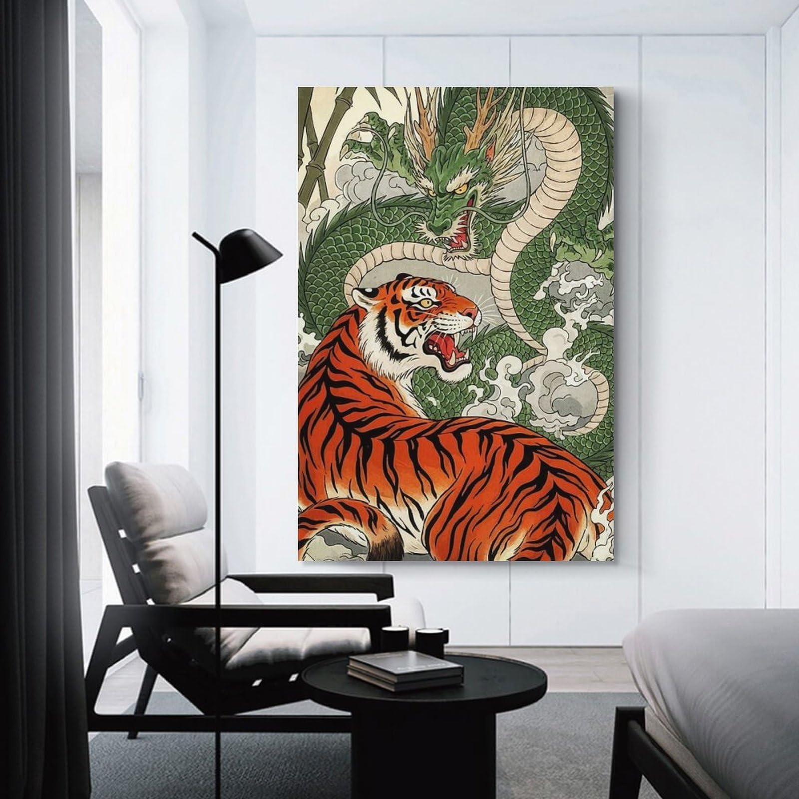 Junmoney Dragon And Tiger Wall Picture Print 16x24inch(40x60cm), for Lounge Decor, Offices Or Entryway Styling, Versatile Wall Decor for Many Rooms