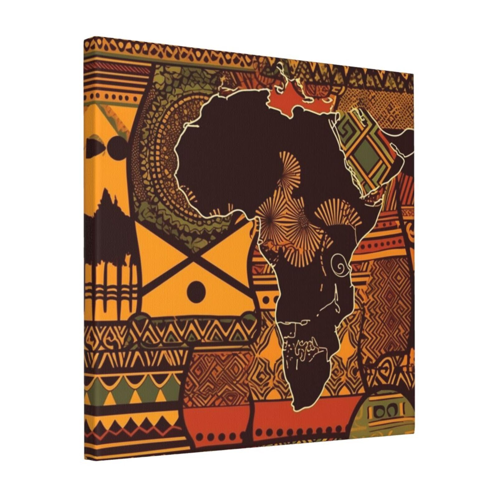 KLOPH African Map Ethnic Pattern Canvas Wall Art for Living Room 16"x16" Modern Artwork Painting for Bathroom Hanging Canvas Prints Aesthetic Wallart for Bedroom Kitchen Office Wall Decor