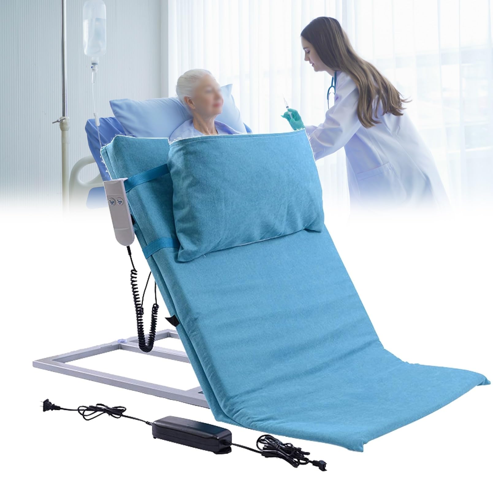 Lifting Bed Backrest for Elderly, Adjustable Back Rest Assist, Neck Lumbar Support, 2-65° Angle Adjustment, for Neck Head and Lumbar Support(Blue)