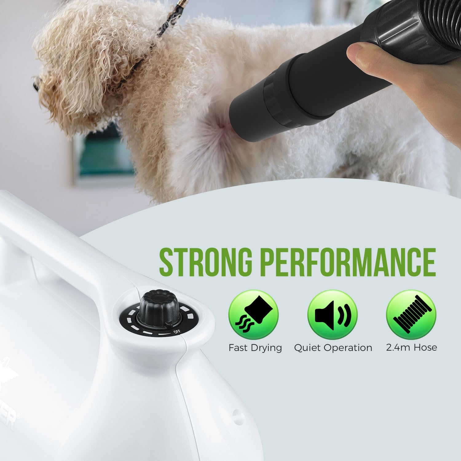 XPower Pet Dryer Adjustable Speed and Temperature Control Dog Blow Dryer, Pet Hair Dryer with 3 Nozzle (B-163)