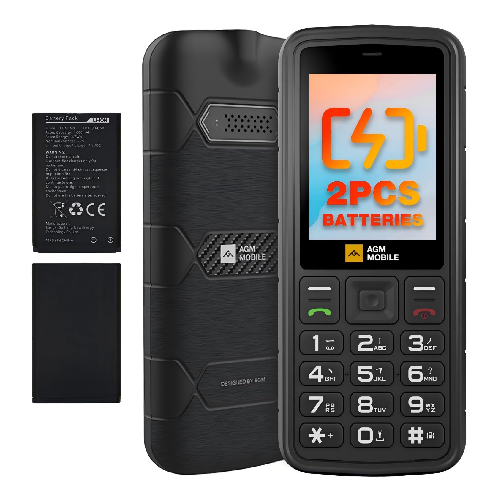 AGM M9 Teléfono Móvil Resistente 4G,Característica Móvil Simple Móviles | Móviles Impermeables a Pruebae Caídas ｜Botones Grandes ｜Letras Grandes｜Marcación Rápida｜3 Ranuras Tarjetas｜Radio FM