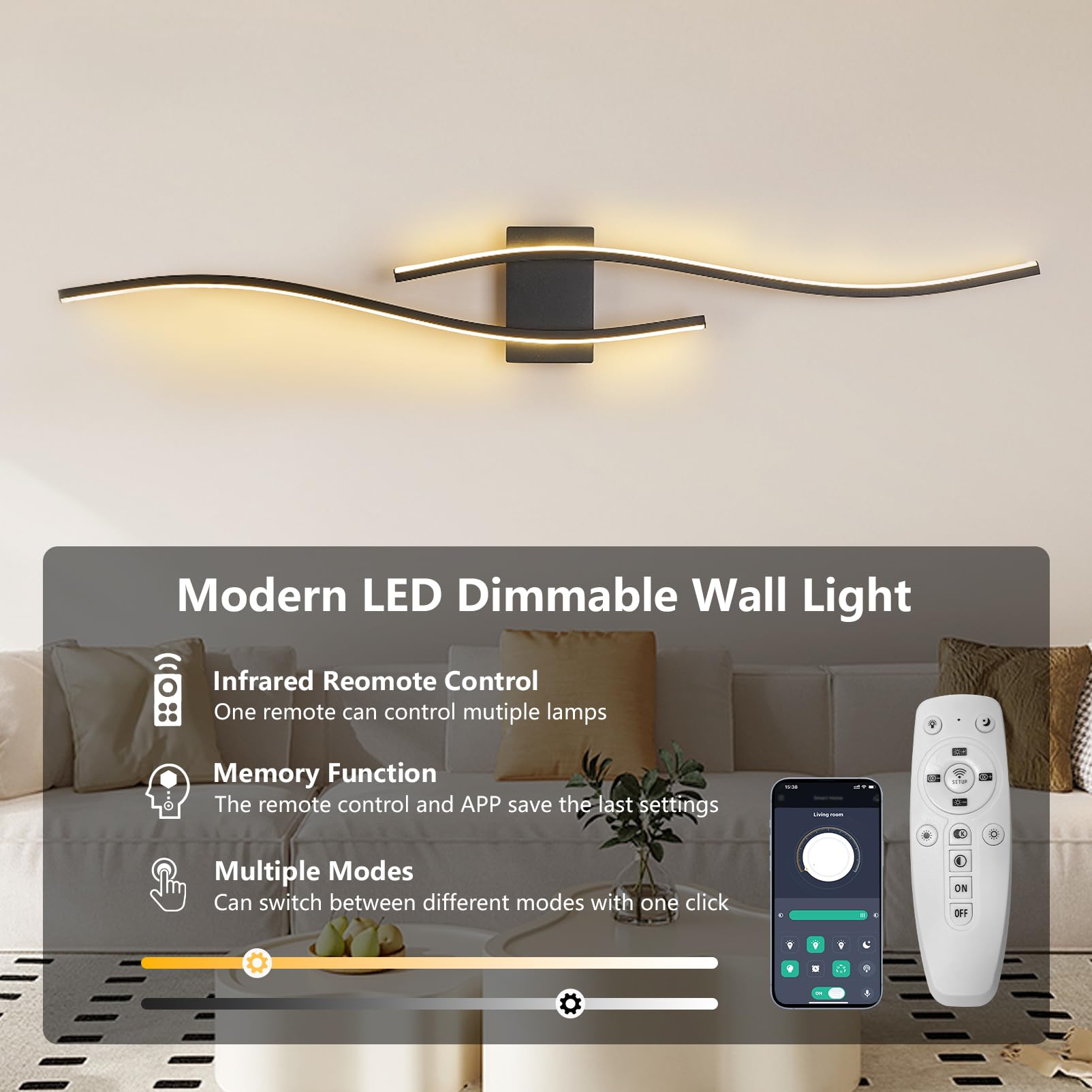 SUCIKORIO Long LED Wall Light Indoor 100cm, 40W Modern LED Wall Lamp