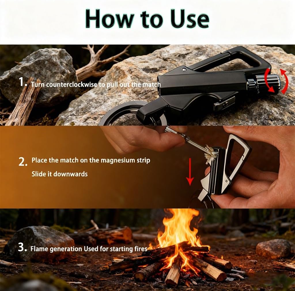 Kerosene Keychain Lighter with Multi-Functional Bottle Opener, Permanent Match Lighter, Windproof and Waterproof(3pack)