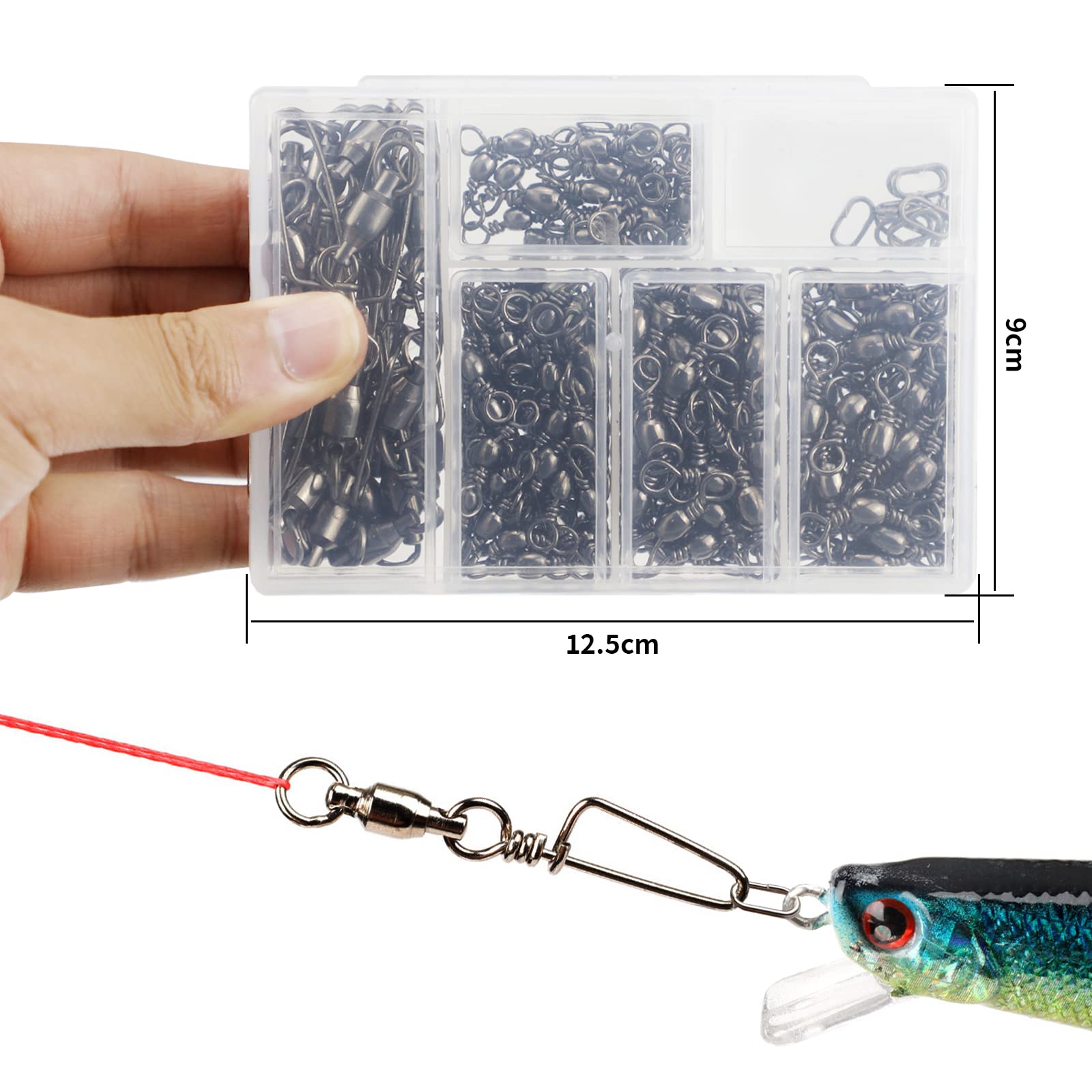 Set Di Moschettoni E Girelle Da Pesca In Acciaio Inox - Forza Trazione 4kg-135kg - Con Scatola Porta Esche (Varie Specifiche Per Mare E Acqua Dolce)