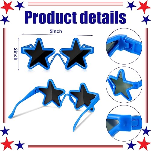 Miniatura 2 de Zuhal - 36 pares de lentes de sol patrióticos de estrellas para niños, lentes de sol patrióticos en forma de estrella roja y azul a granel,