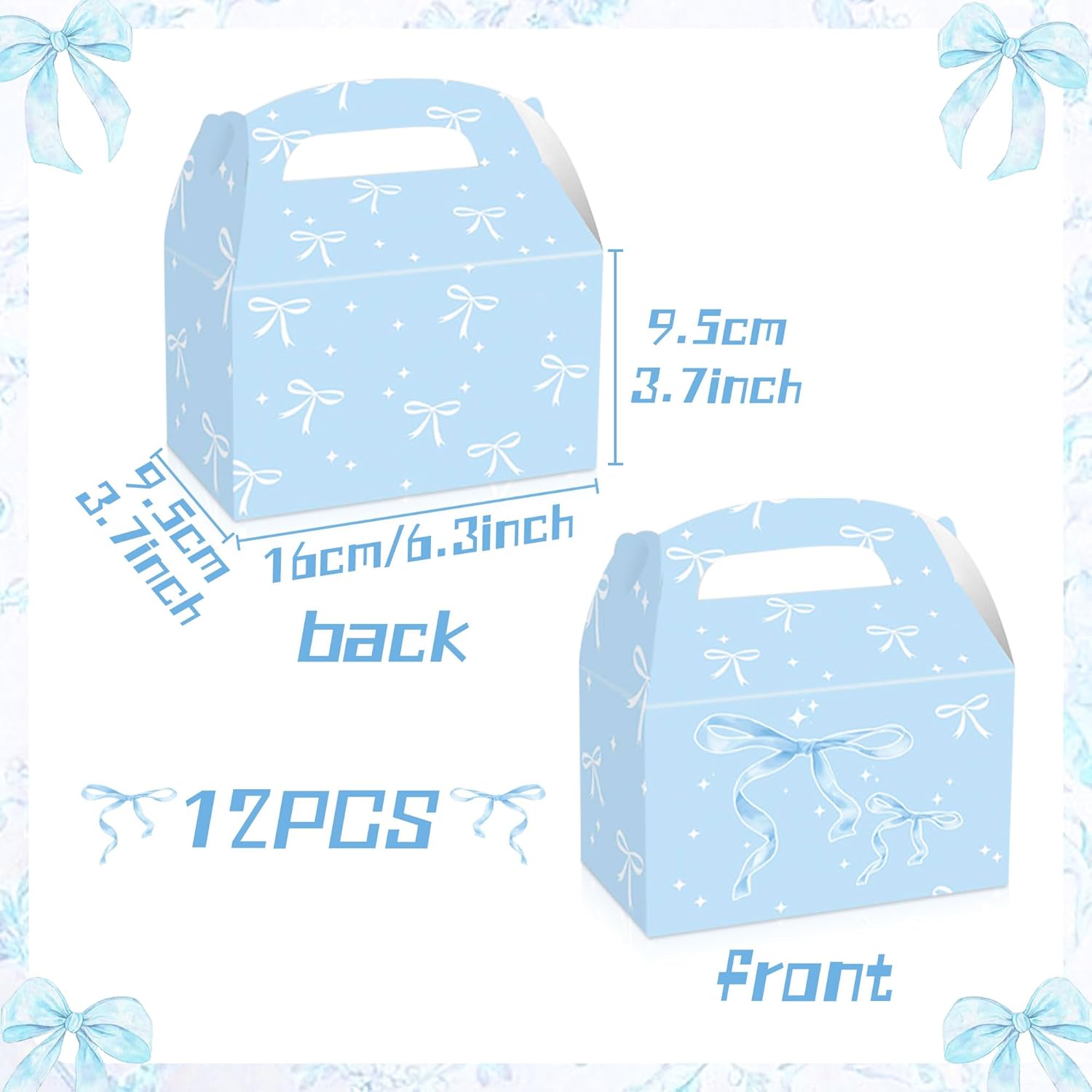 JeVenis 12Pcs Blue Bow Boxes Bow Party Favor Bags Bow Gift Treat Goodies Candy Boxes for Girls Birthday Baby Shower Bachelorette Party Supplies - Image 2
