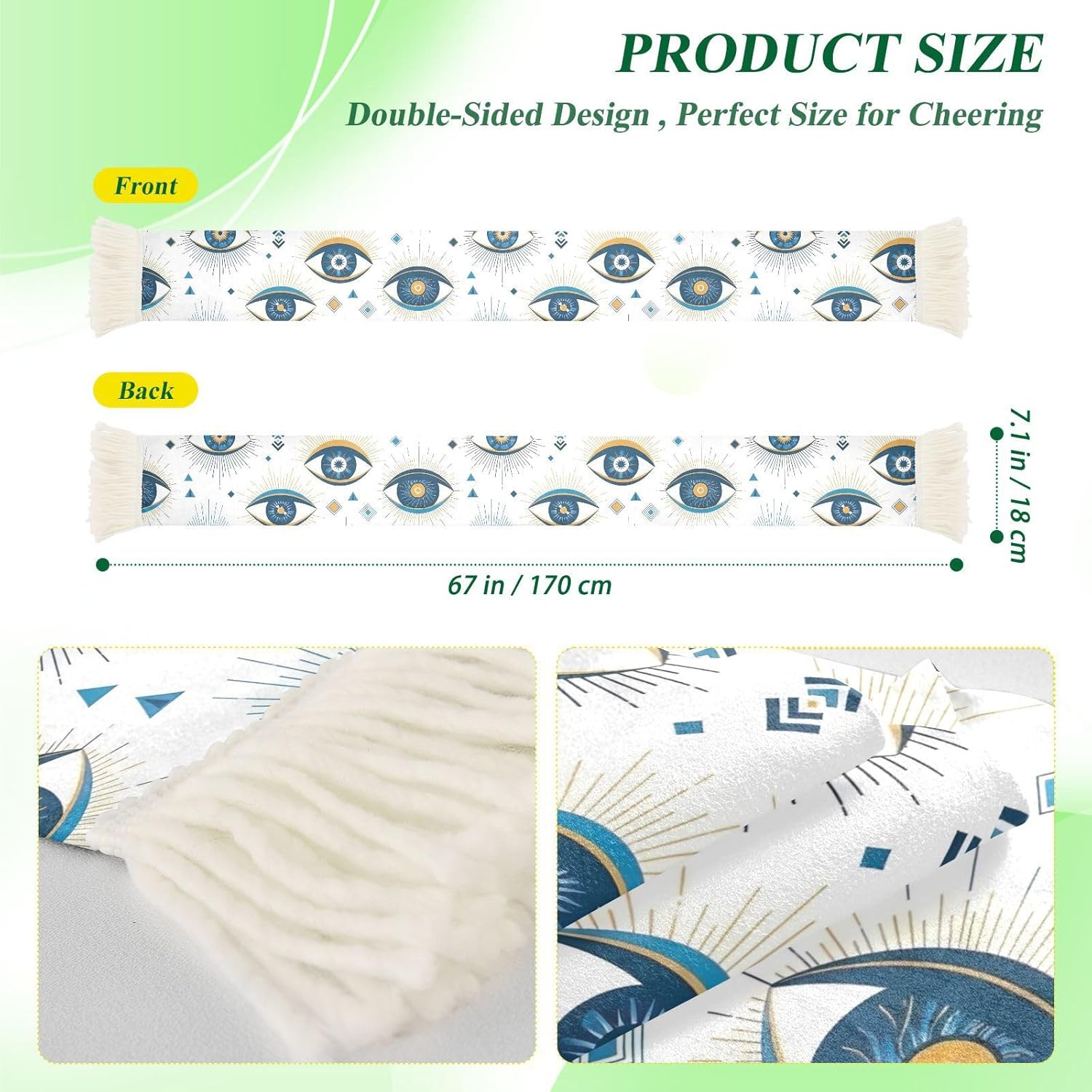 CHIFIGNO Abstract Eyes White Sports Fan Scarf, Quick Dry Soccer Scarf for Sweat Wiping, Soft Polyester Print, Stadium Cheering Accessory