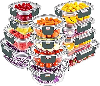 VERONES 12 pièces alimentaires en verre hermétiques avec couvercles, sans BPA, passent au micro-ondes, four, congélateur et lave-vaisselle, gris