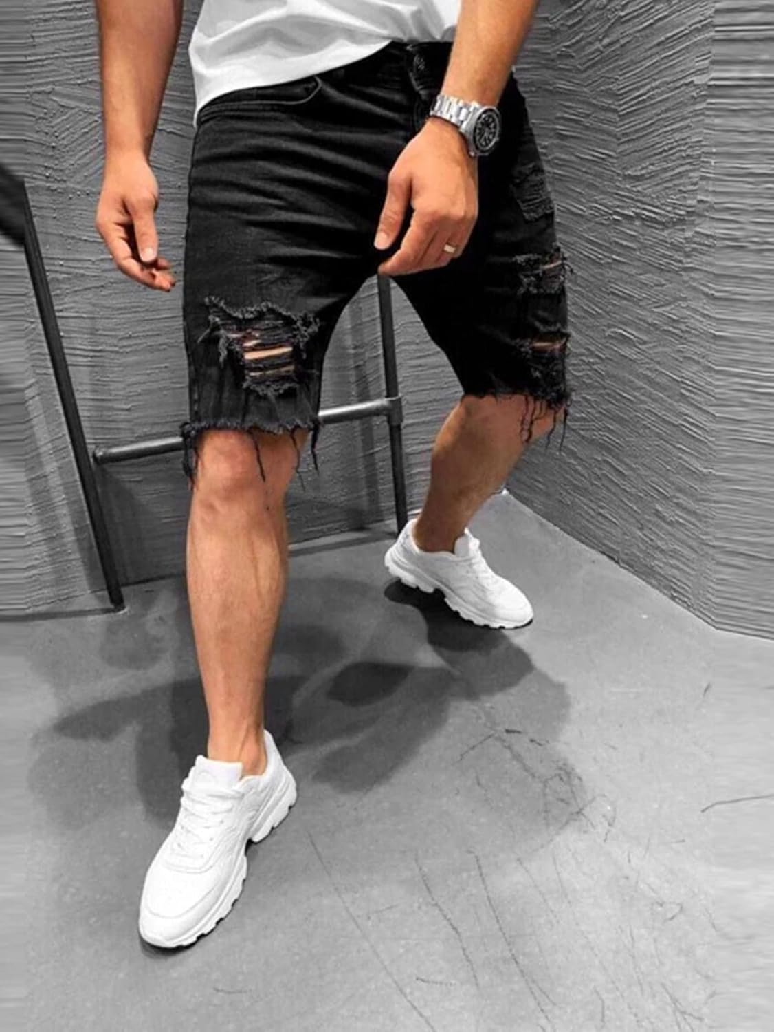 Floerns Men's Casual Stretchy Ripped Shorts Frayed Raw Hem Denim Jean Shorts - Image 2