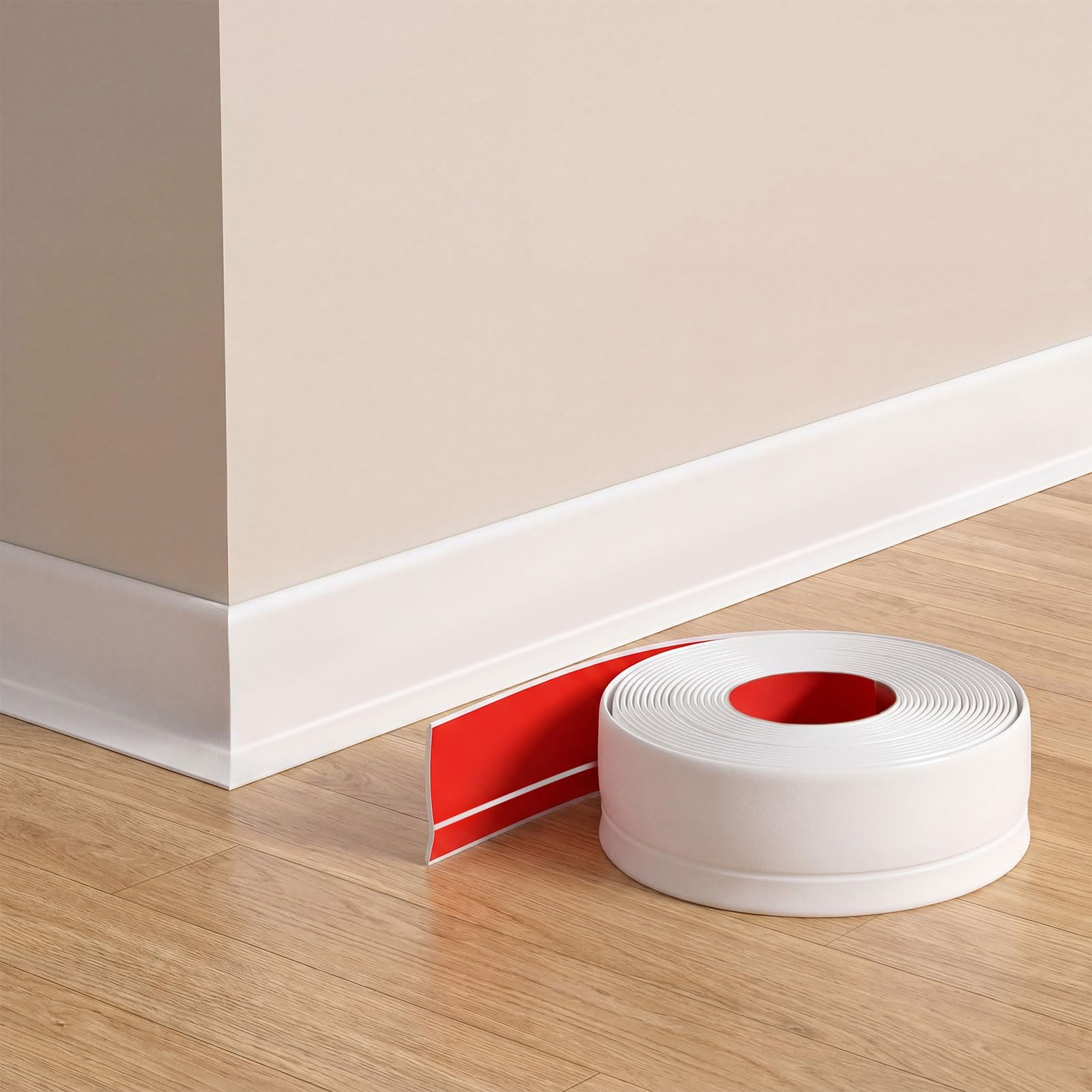 JSIWOTH 10M Flexible Vinyl Baseboard Trim with Toe, Stick Wall Base