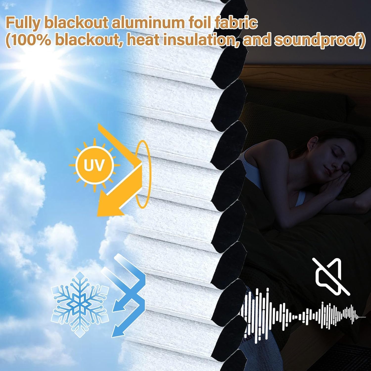 100% Blackout Top Down Bottom Up Cellular Shades - Cordless Honeycomb Blinds for Windows, No Drill Easy Install Inside Mount, for Bedroom Living Room Office（White,32" W x 36" H）