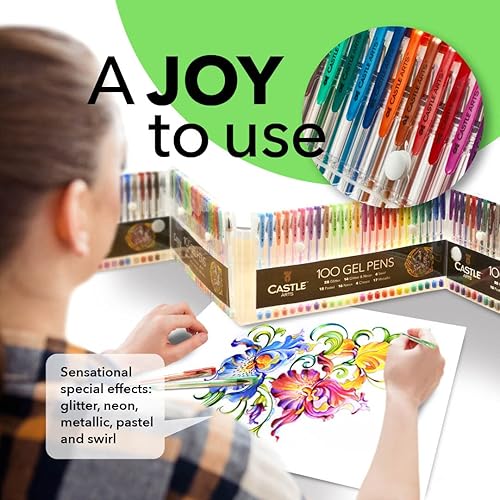 Miniatura 4 de Castle Art Supplies - Juego de 100 bolígrafos de gel con funda para adultos y niños artistas, ideal para colorear libros de dibujo, álbumes de