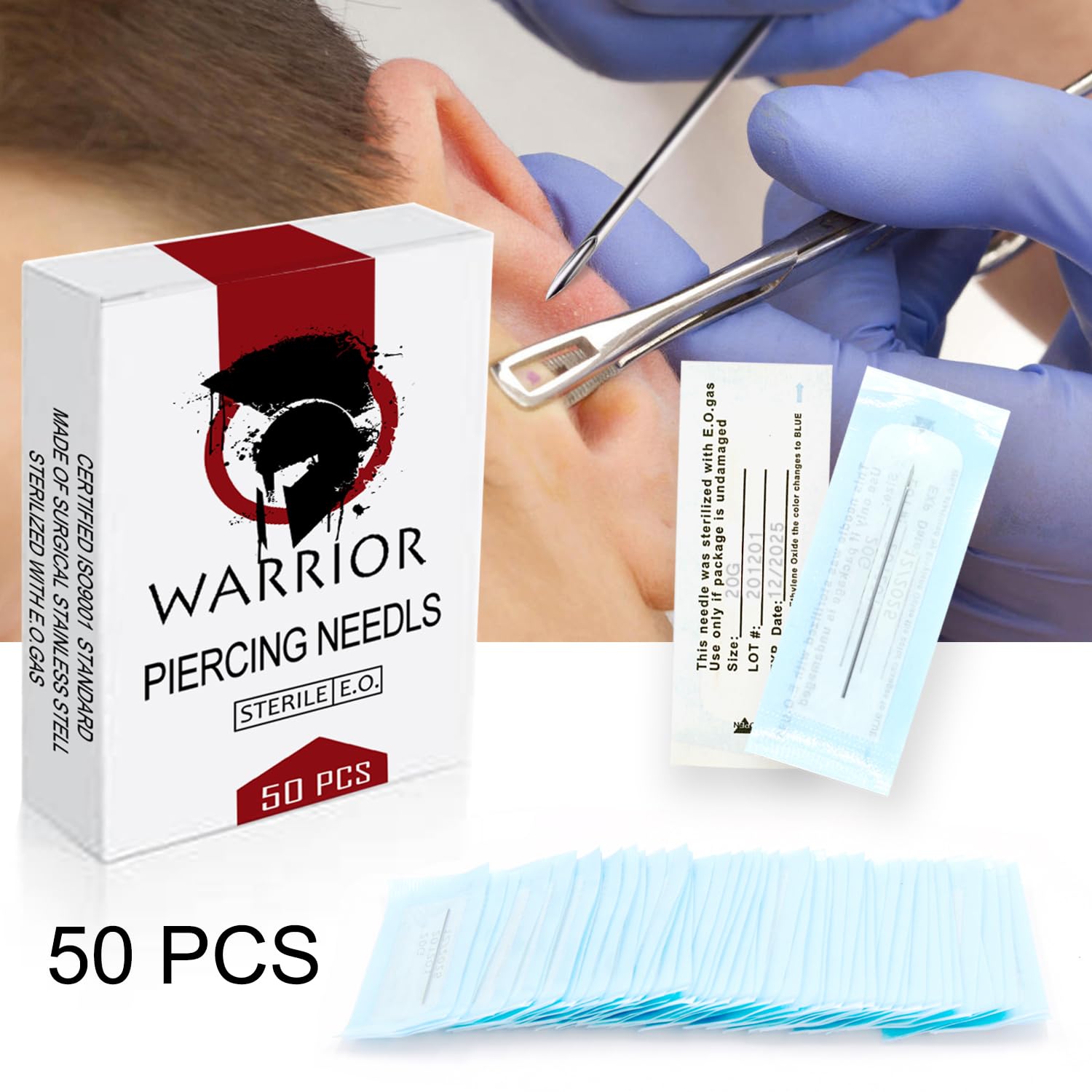 WARRIOR Sterylne igły Kaniula Amerykańskie igły do przekłuwania uszu Jednorazowe ciało do nosa Profesjonalne akcesoria do tatuażu