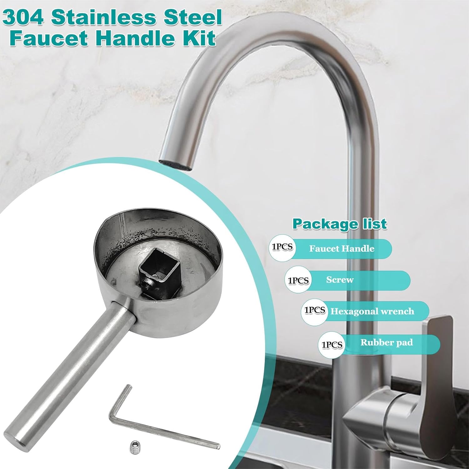 1set 42mm Width 304 Stainless Steel Faucet Handle Kit,for Single Handle Faucet(One-Shape Type)