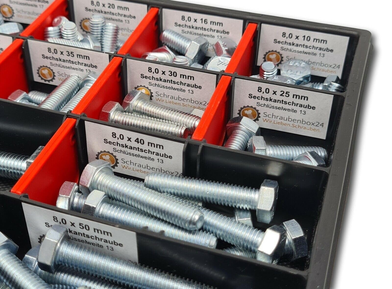 Surtido de tornillos hexagonales M8-M10 // 10 mm - 50 mm, 110 piezas, DIN 933