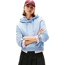 Tommy Hilfiger Donna Felpa Classic Script Fleece con Cappuccio, Blu (Brisk Blue Heather), XXL