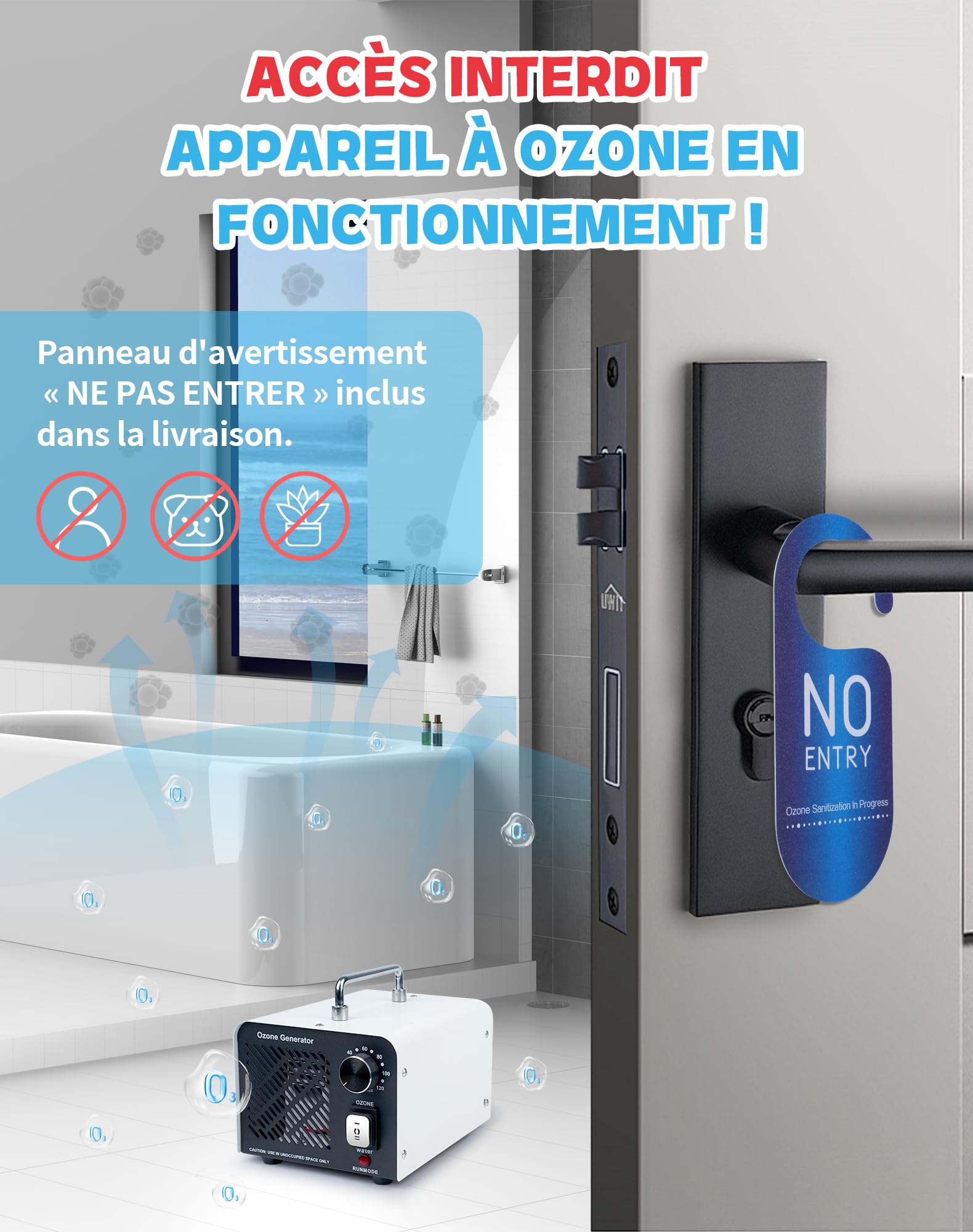 2IN1 Générateur d'Ozone 60 000 mg/h Purificateur d'ozone avec mode eau et air O3 Generateur Ozone pour Éliminer les Odeurs Ozonateur 150W Purificateur d'air à l'ozone pour maison et voiture Animaux