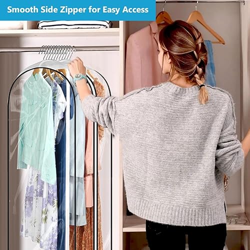 Miniatura 2 de Perchas transparentes de 60 pulgadas con cremallera lateral lisa, bolsas impermeables con refuerzo de 10 pulgadas para camisas, abrigos, vestidos,