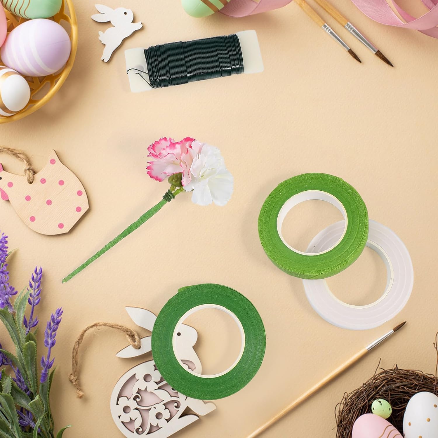 Floral Arrangement Kit with Corsage Wristlet Band Floral Wire and Tape Boutonniere Pins Ribbon for Wedding Prom Crafting Supplies 7.09X5.70X1.53In