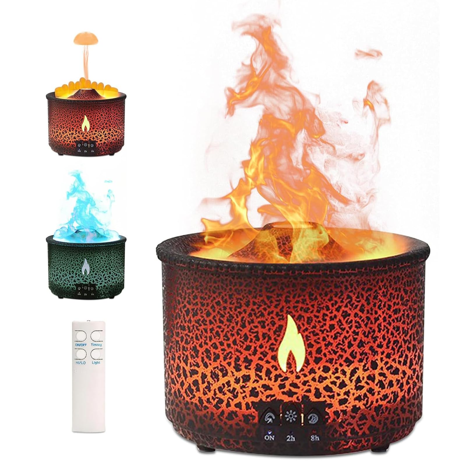 Diffusore umidificatore con telecomando, capacità 360 ml, modalità fiamma/meduse, luce notturna e spegnimento automatico senza acqua, timer, aromaterapia per casa e camera da letto