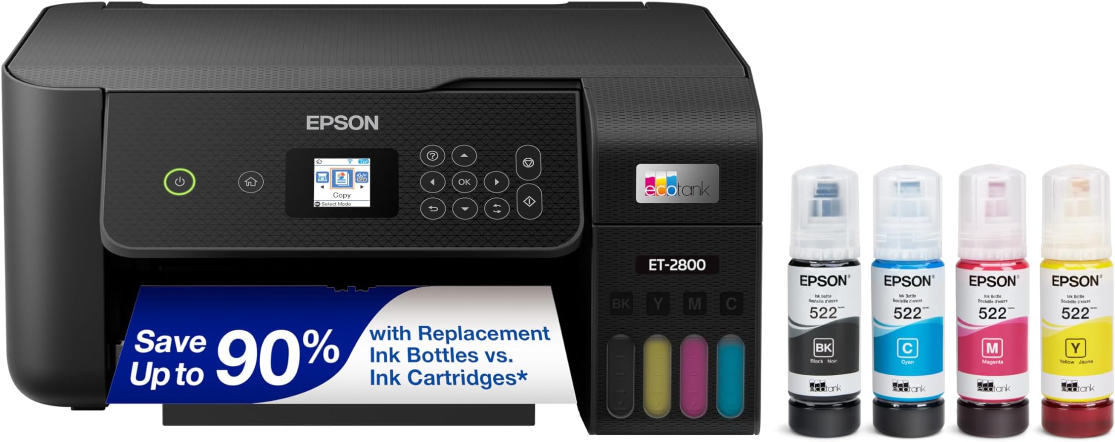 Epson EcoTank ET-2800 Wireless Color All-in-One Cartridge-Free Supertank Printer with Scan and Copy – The Ideal Basic Home Printer – Black, Medium