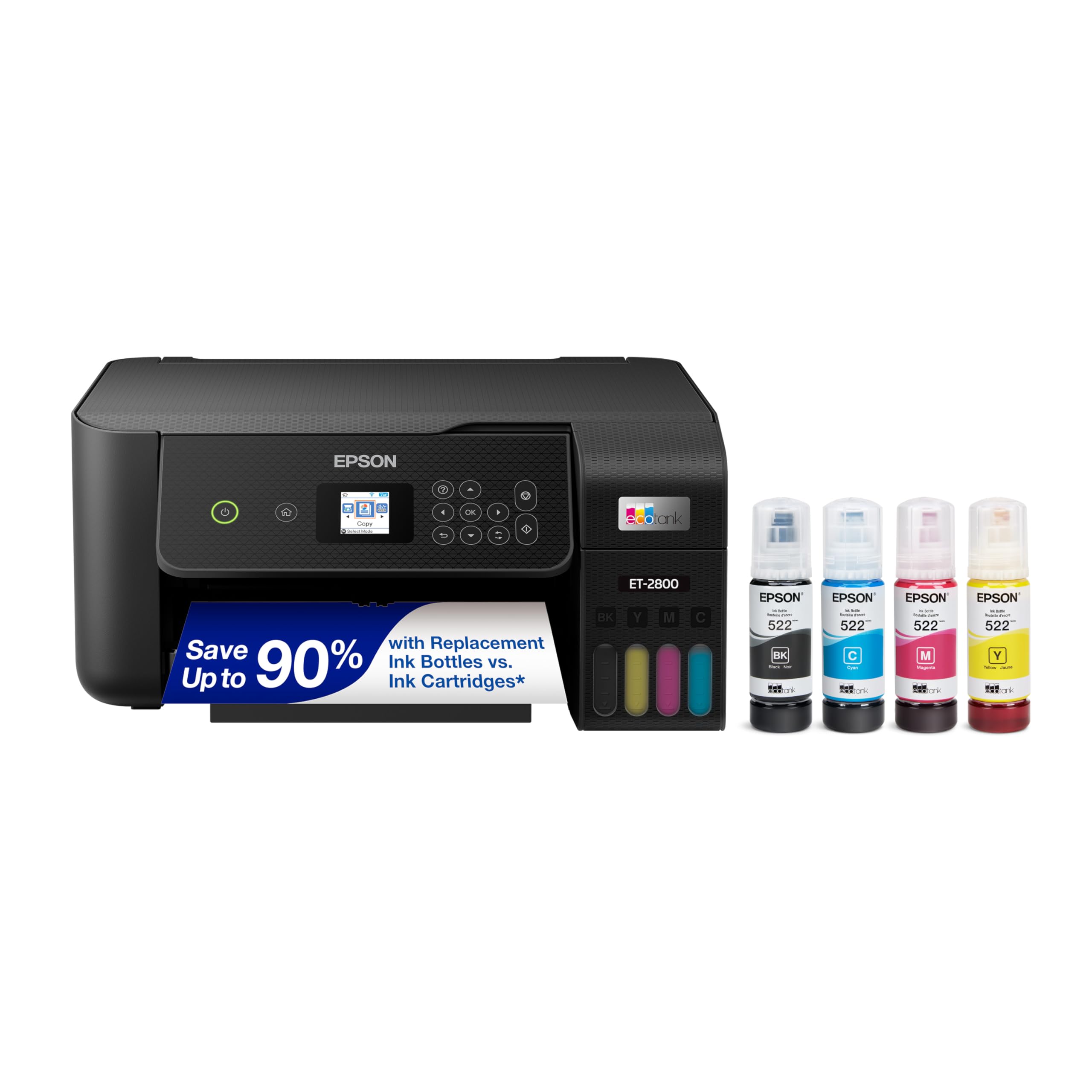 Epson EcoTank ET-2800 Wireless Color All-in-One Cartridge-Free Supertank with Scan and Copy, The Ideal Basic Home Printer - Black