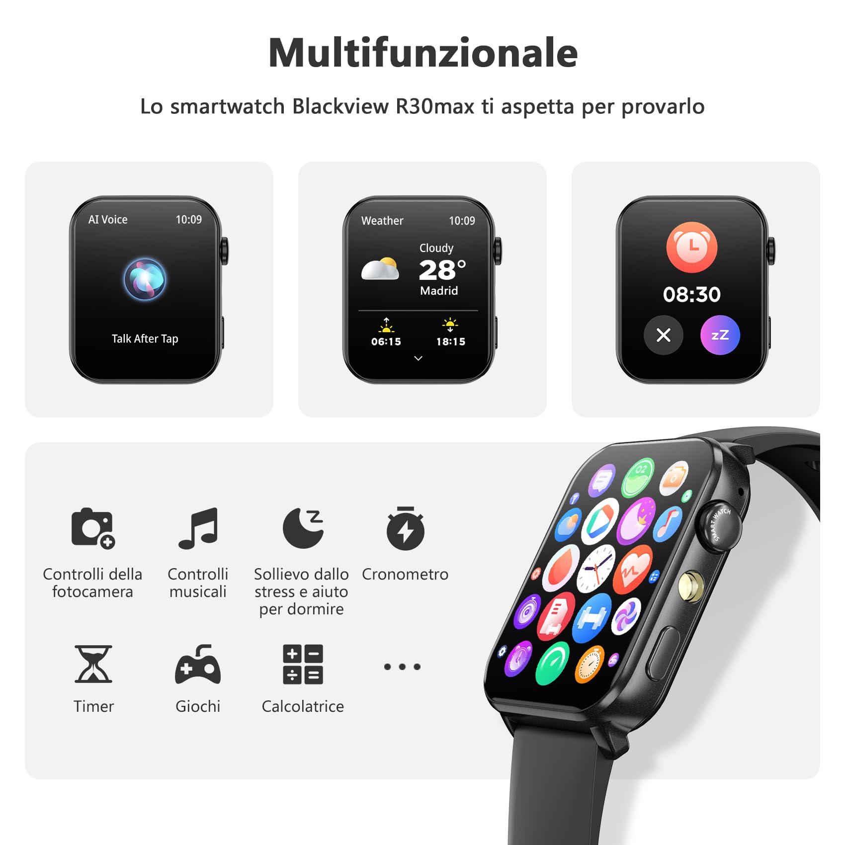Blackview Smartwatch Uomo Donna, Effettua e Rispondi alle Chiamate,1,91'' Orologio Intelligente 100+ Modalità Sportive/Sonno/Cardiofrequenzimetro/SpO2/ Torcia per Android IOS