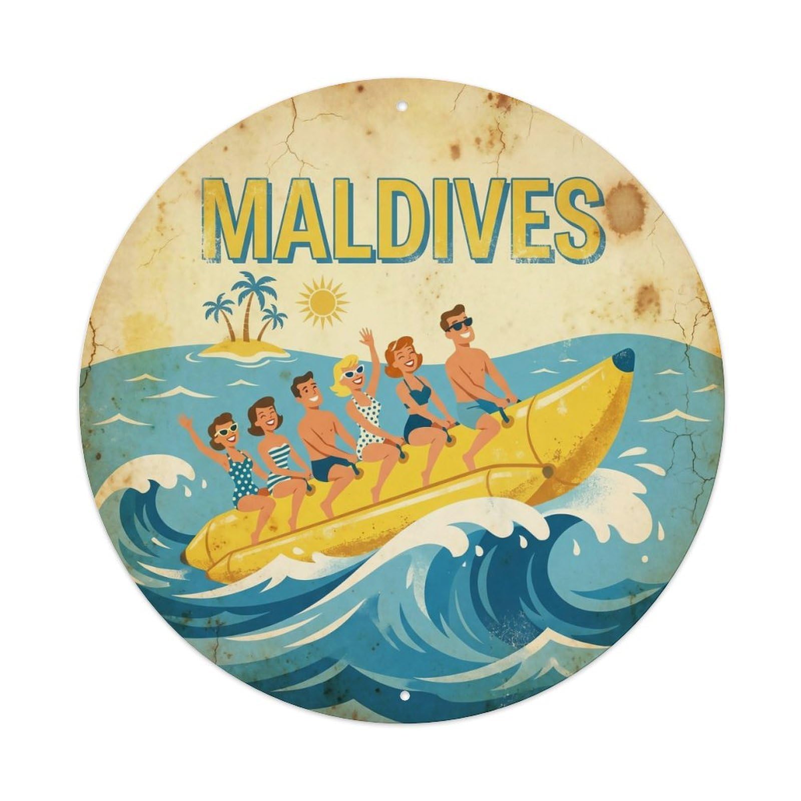 Odgynaw 8X8inch(20X20cm) Maldives Banana Boat Water Sports Travel Metal Tin Sign
