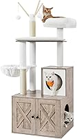 Feandrea 59-Inch Cat Tree with Litter Box Enclosure - Modern 2-in-1 Greige Cat Tower, Scratching Posts, Washable Cushions UPCT113G01