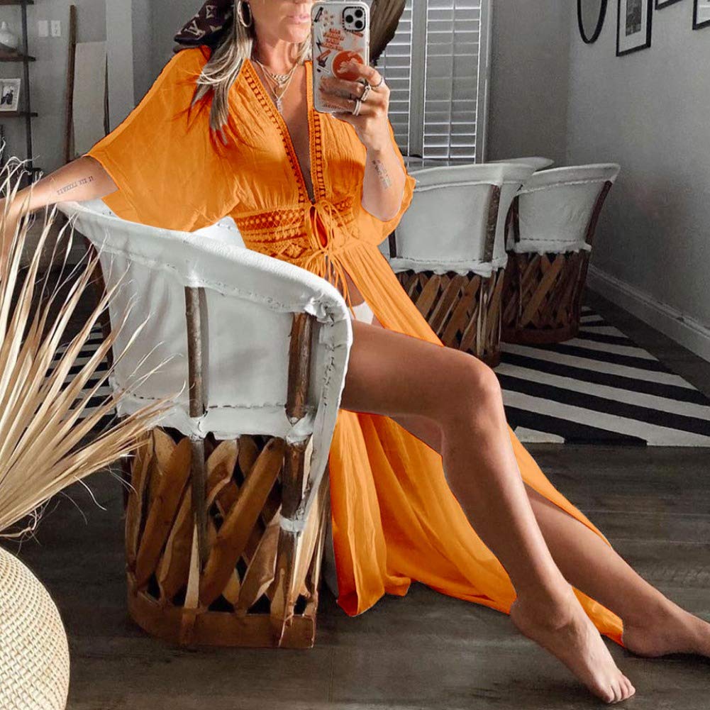 FANCYINN Camisolas y Pareos para Mujer Vestido de Bikini Ropa de Baño Playa Traje de Baño Vestido Naranja S