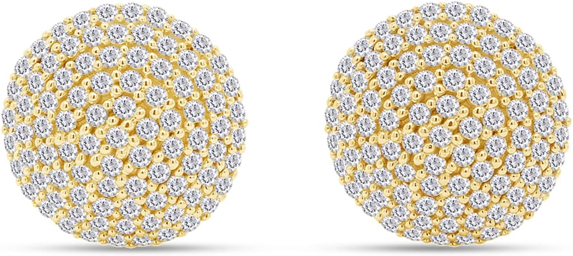 AFFY 1 1/3 CT Round Cut Natural White Diamond Half Ball Stud Push Back Earrings In 14K Gold Plated Sterling Silver For Women (Color: I-J, Clarity: I2-I3, 1.30 Cttw)