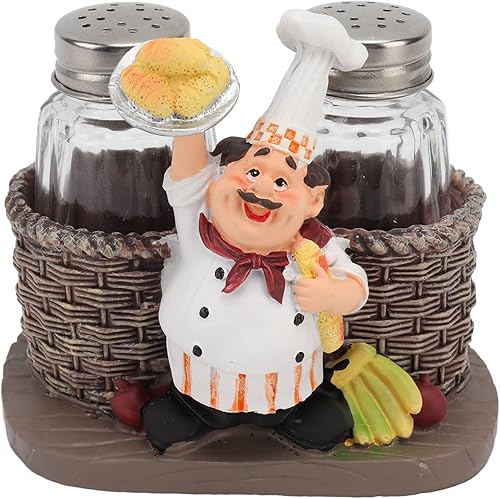 Juego de soporte para salero y pimienta, estatua decorativa de chef, organizador de especias, lindas figuritas para especias para cocina,