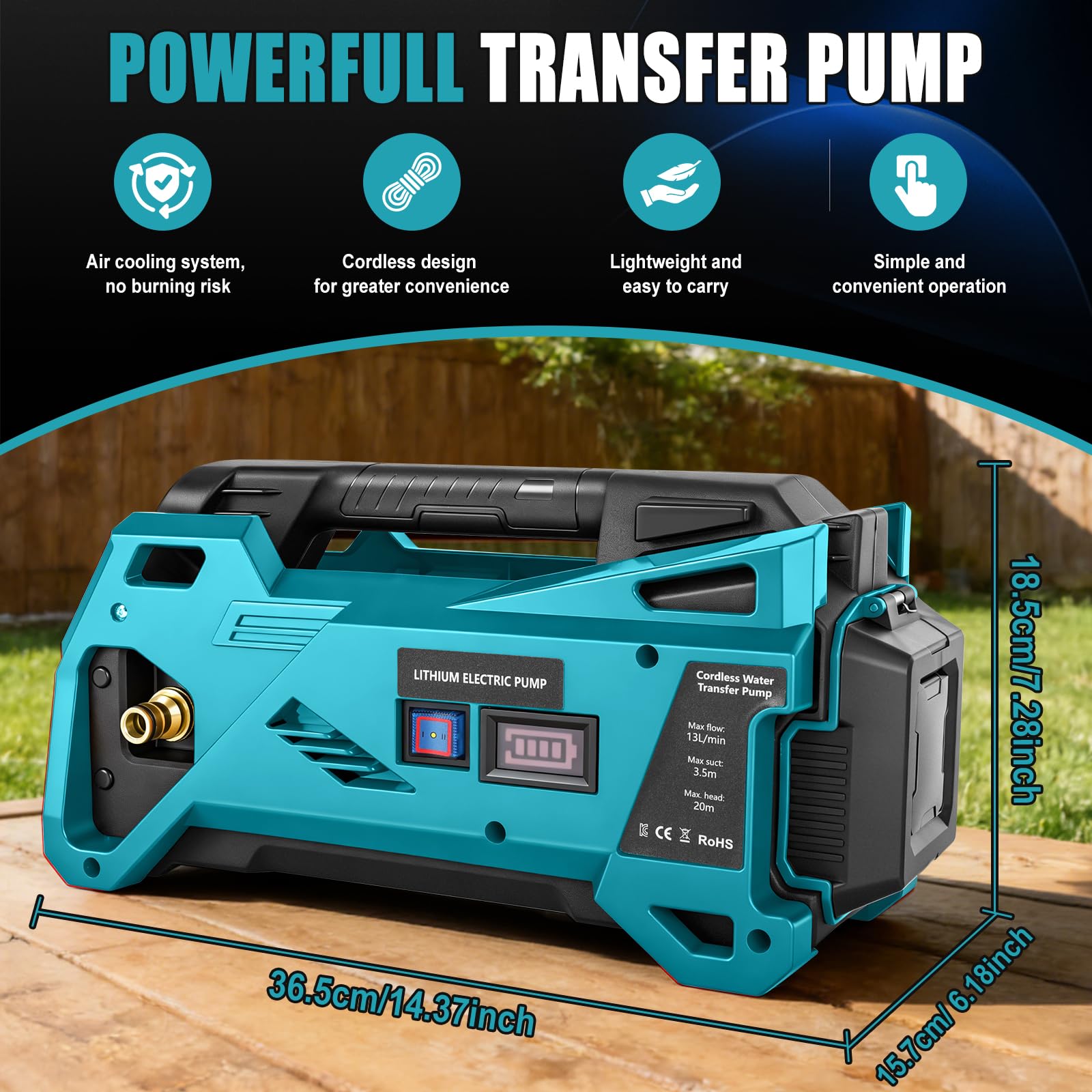 Pompa dell'acqua compatibile con batteria Makita da 18 V, senza fili, pompa elettrica autoadescante per casa, piscina, camper, giardino, vasca idromassaggio, stagno acquario (senza batteria)