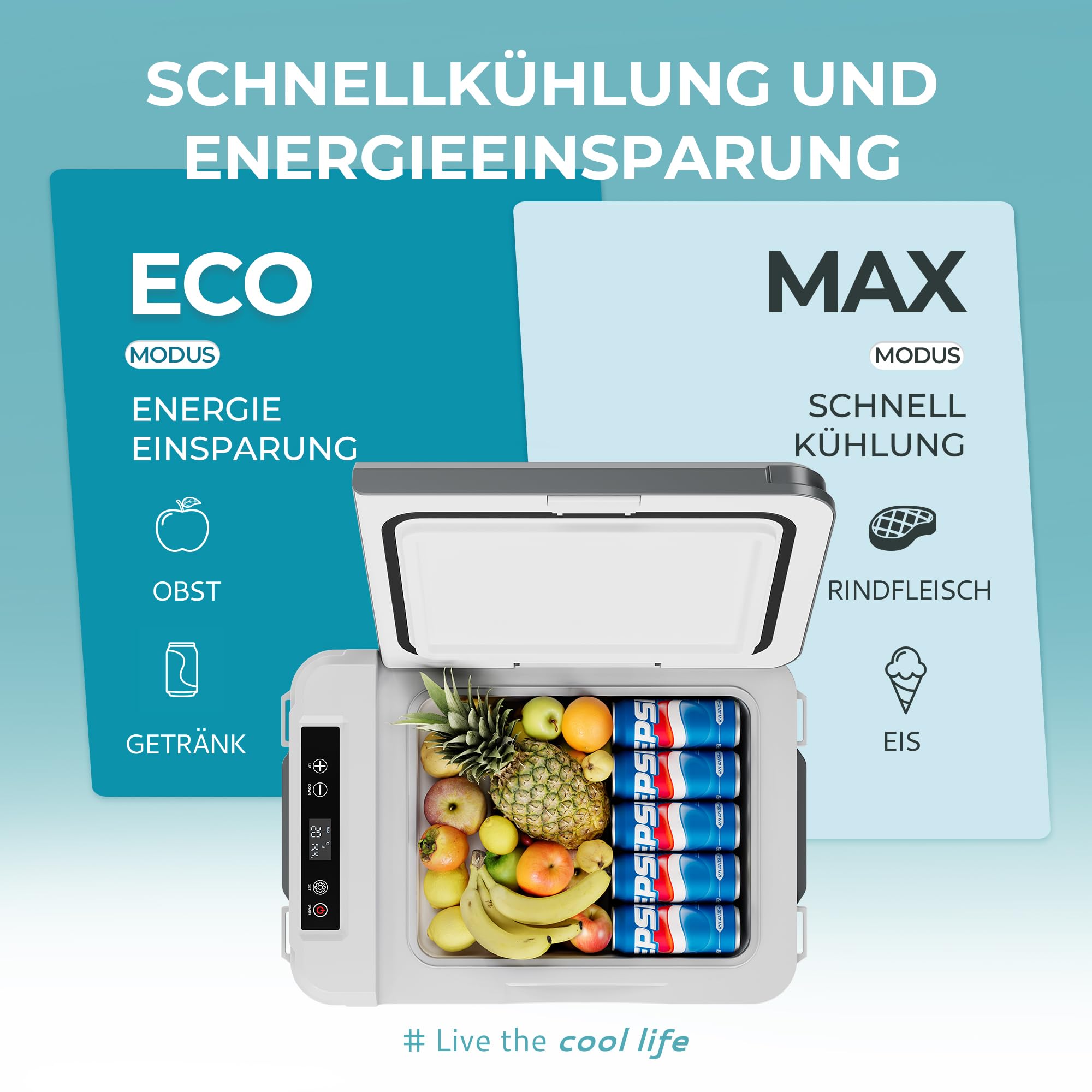EUHOMY Frigorifero portatile per compressore, 10 L (-20 °C ~ 20 °C), DC 12/24 V AC 230 V, compressore portatile con controllo app, raffreddamento rapido per 15 minuti, modalità ECO/MAX